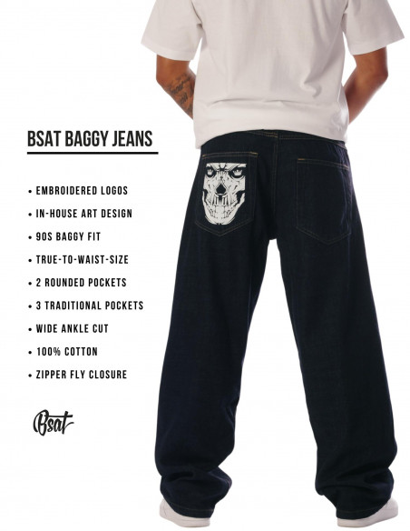 Indigo Blue Skull Baggy Jeans by BSAT