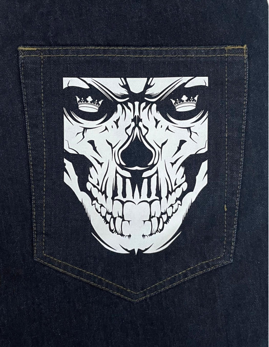 Indigo Blue Skull Baggy Jeans by BSAT