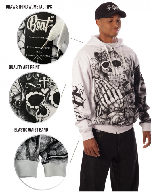 BSAT Praying Skull ZipHoodie WhiteNBlack
