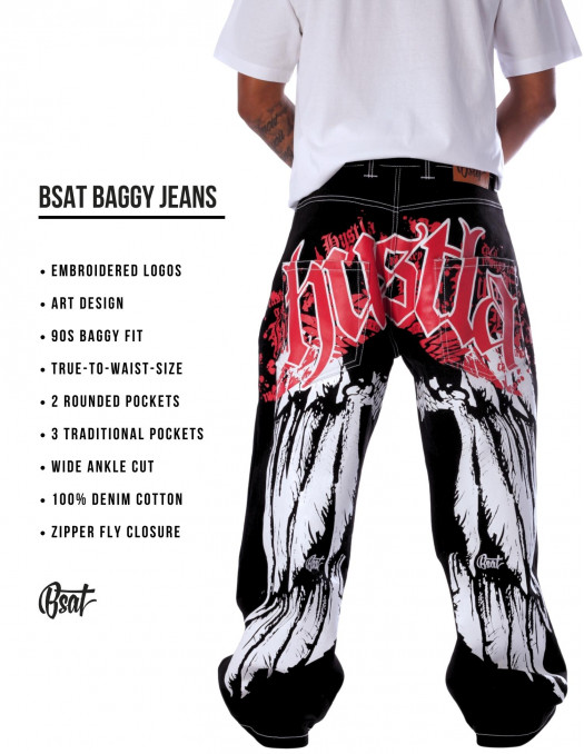 BSAT HUSTLA Baggy Jeans RedNWhite...