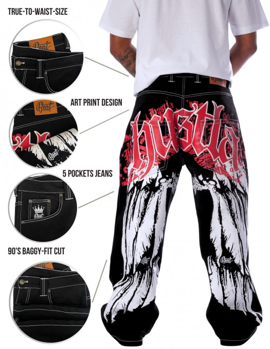 BSAT HUSTLA Baggy Jeans RedNWhite...