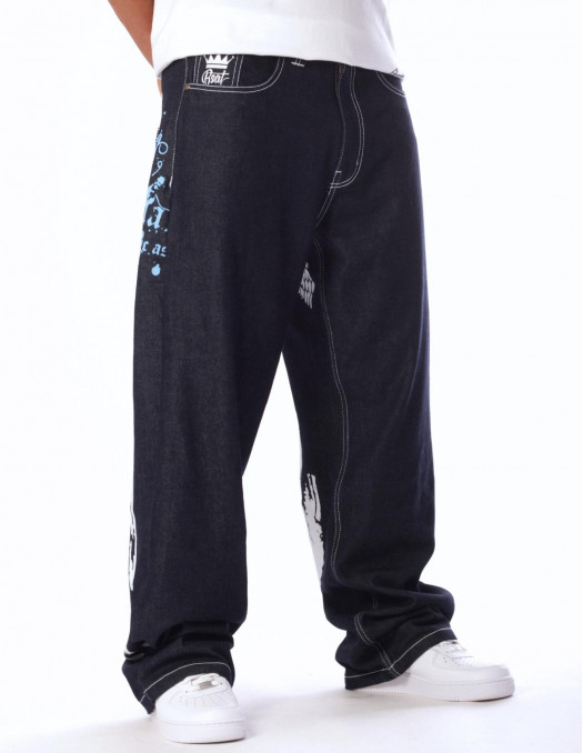 BSAT HUSTLA Baggy Jeans BlueNWhite...