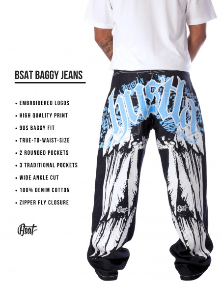BSAT HUSTLA Baggy Jeans BlueNWhite *Legacy Edition*