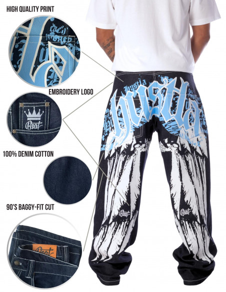 BSAT HUSTLA Baggy Jeans BlueNWhite *Legacy Edition*