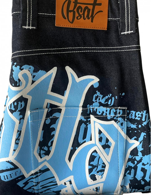 BSAT HUSTLA Baggy Jeans BlueNWhite...