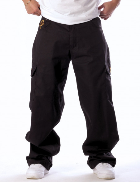 BSAT Stickman Cargo Pants Black Gold The Finger Baggy Fit