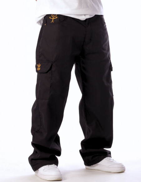 BSAT Stickman Cargo Pants Black Gold The Finger Baggy Fit