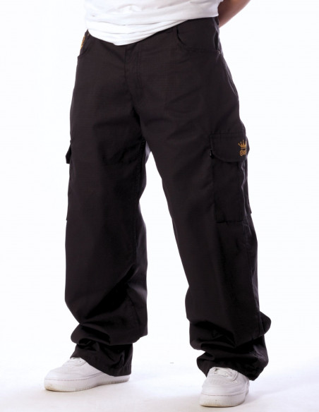 BSAT Stickman Cargo Pants Black Gold The Finger Baggy Fit