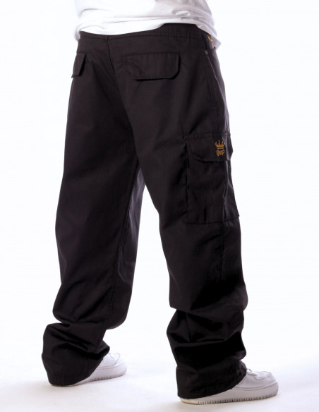 BSAT Stickman Cargo Pants Black Gold The Finger Baggy Fit