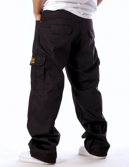 BSAT Stickman Cargo Pants Black Gold The Finger Baggy Fit
