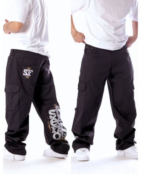 Street Famous Baggy Cargo Pants Black by BSAT