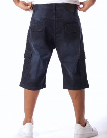 Denim Cargo Shorts Dark Blue Stretch by BSAT