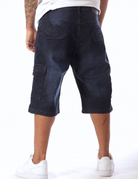 Denim Cargo Shorts Dark Blue Stretch by BSAT