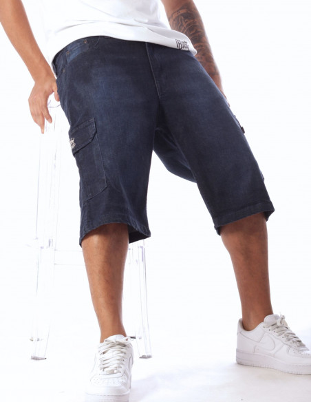 Denim Cargo Shorts Dark Blue Stretch by BSAT