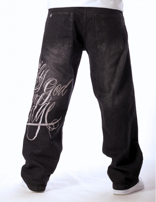 Only God Can Judge Embroidery Baggy Jeans Washed Black Legacy Edition by BSAT