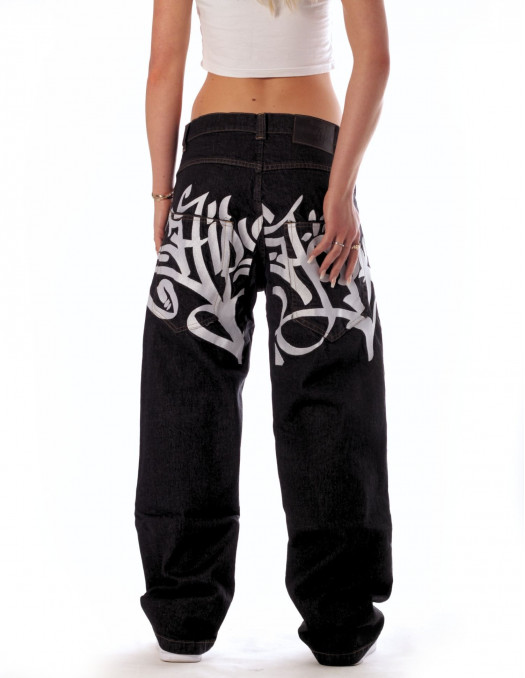 Baggy Hip Hop Jeans Embroidered Black...