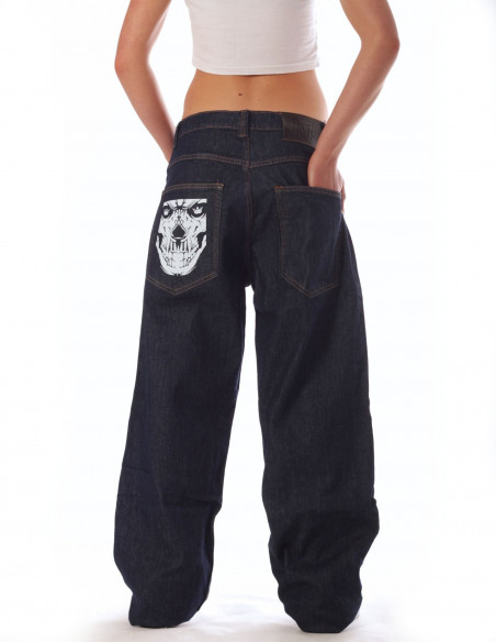 Indigo Blue Skull Baggy Jeans by BSAT