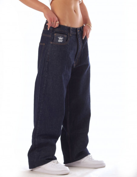 Indigo Blue Skull Baggy Jeans by BSAT