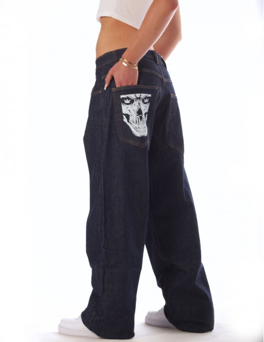 Indigo Blue Skull Baggy Jeans by BSAT