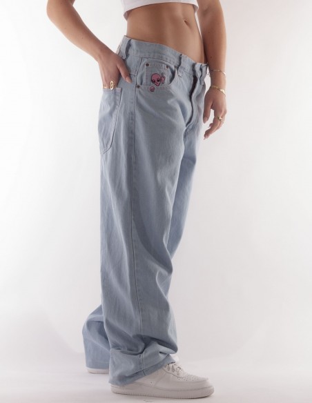 BSAT Aliens 4 Peace The Finger Sky Pink Contrast Baggy Jeans