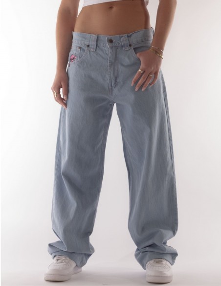 BSAT Aliens 4 Peace The Finger Sky Pink Contrast Baggy Jeans