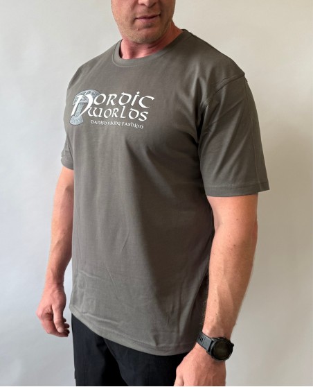 Nordic Worlds Viking Blood Line Steel Grey Hammer Tee