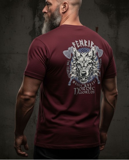 Nordic Worlds Fenrir Beast Premium Burgundy T-shirt