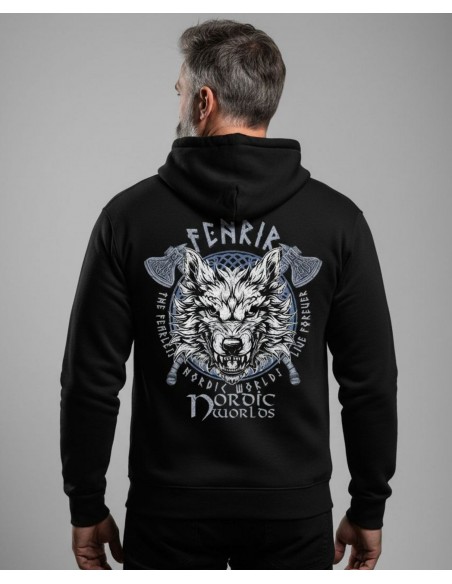 Nordic Worlds Fenrir Beast Premium Zip Hoodie – Sort