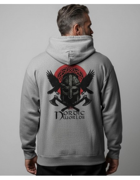 Nordic Worlds Raven Warriors Premium Zip Hoodie Heather Grey