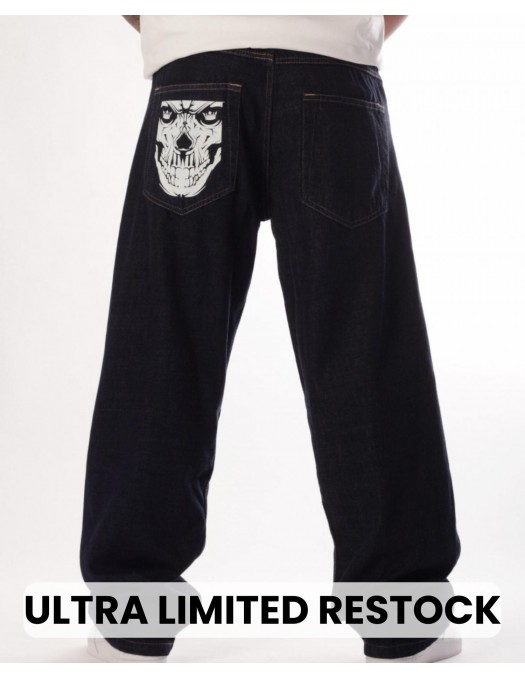 Indigo Blue Skull Baggy Jeans by BSAT