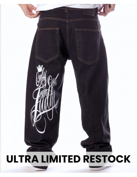 Baggy Only God Can Judge Washed Black Jeans