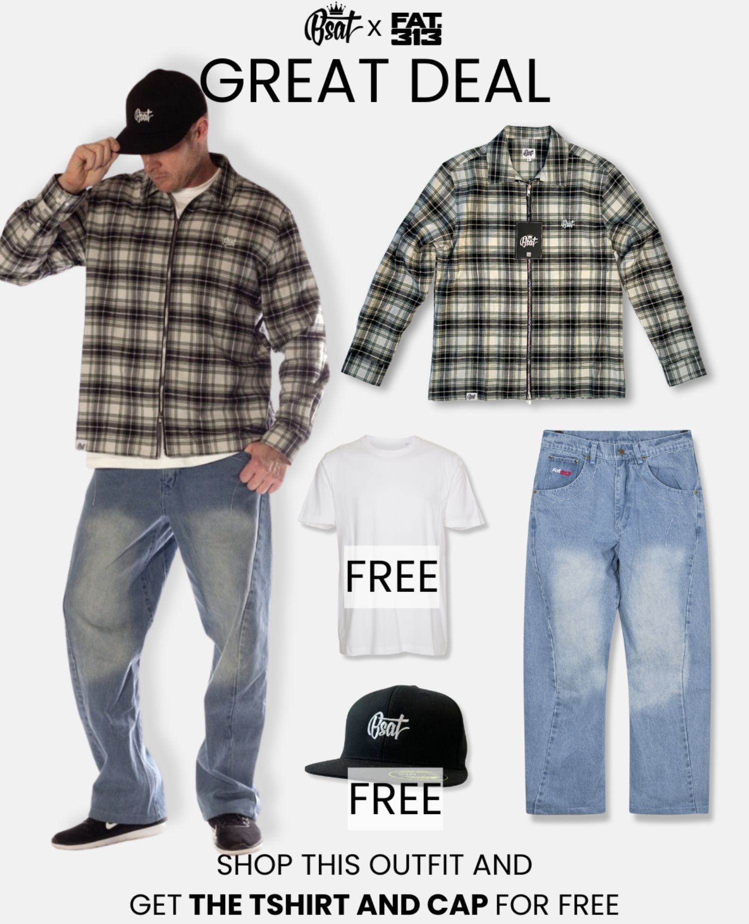 FAT313 X BSAT Outfit Deal. Få t-shirten og cap gratis