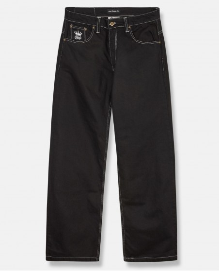Bronx Deep Black Cotton Twill Baggy Jeans by BSAT