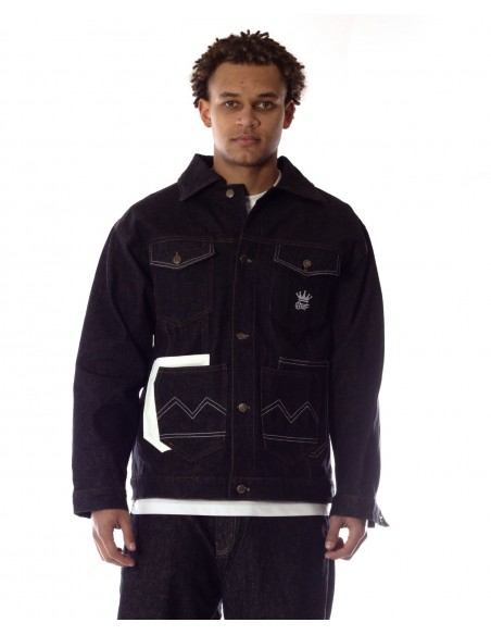 BSAT 4 Pocket Blazed Up Denim Jacket Black n White