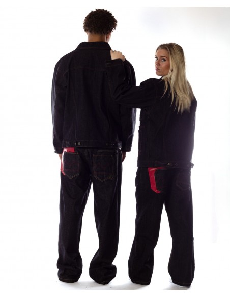 BSAT 4 Pocket Blazed Up Denim Jacket Black n Red