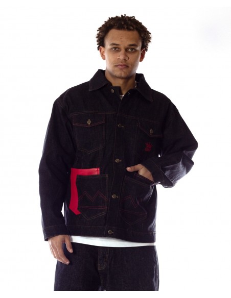 BSAT 4 Pocket Blazed Up Denim Jacket Black n Red