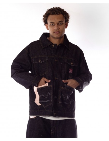 BSAT 4 Pocket Blazed Up Denim Jacket Black n Soft Pink