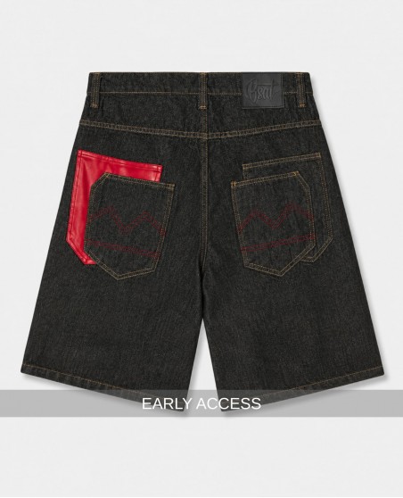 BSAT 4 Pocket Blazed Up Baggy Jorts Black n Red