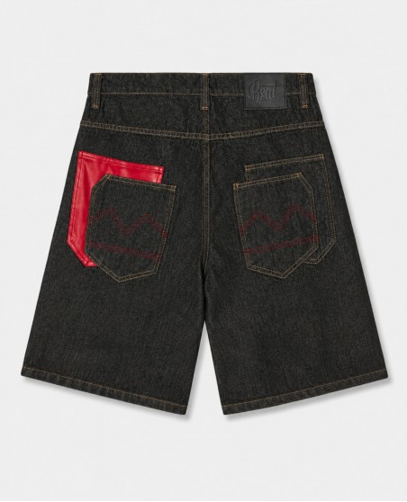 BSAT 4 Pocket Blazed Up Baggy Jorts Black n Red