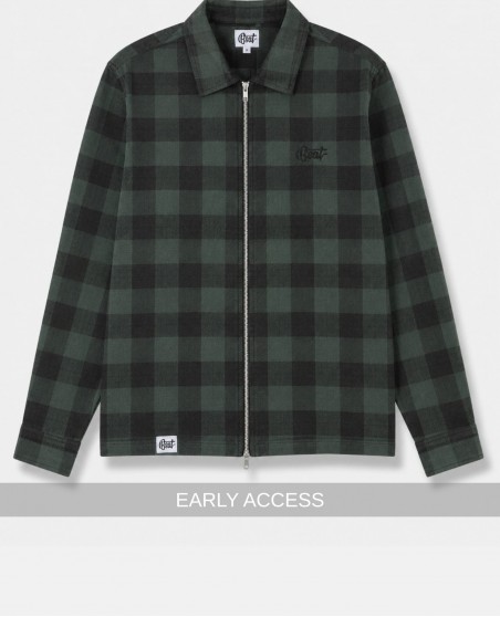 BSAT Studio Flannel Zip Shirt Grid Green