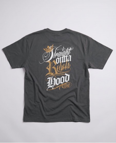 BSAT Straight Outta Rebels Hood Baggy T-Shirt Steel Grey Limited Edition