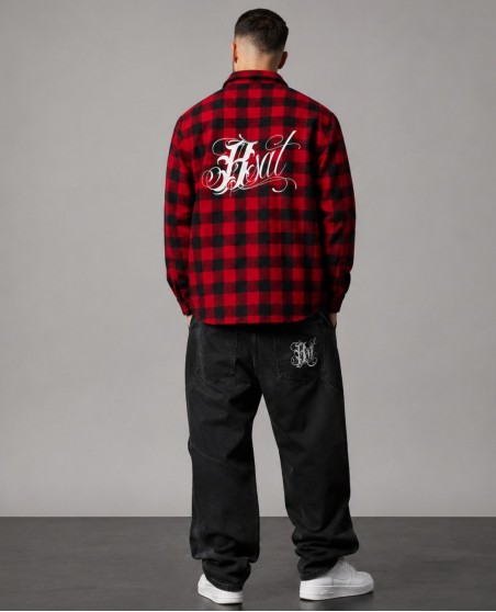 BSAT Studio Flannel Zip Shirt Grid Red Art Script Limited Edition