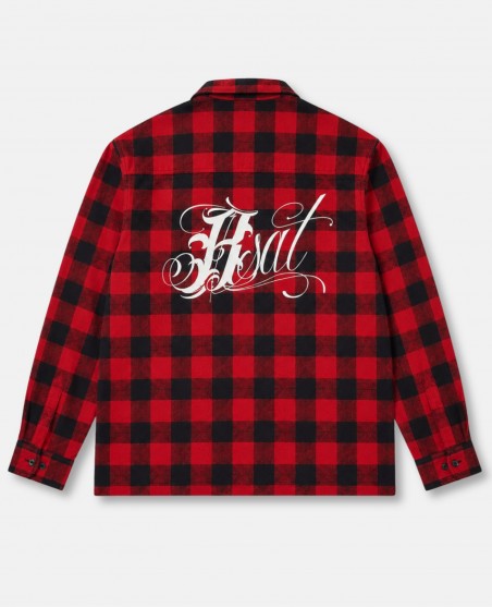 BSAT Studio Flannel Zip Shirt Grid Red Art Script Limited Edition