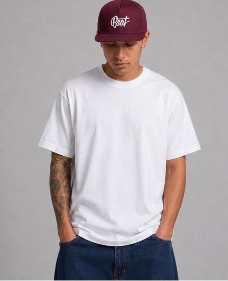 BSAT Logo Flat Brim Snapback Cap Burgundy