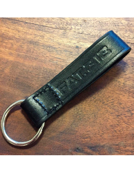 FAT313 Leather Keychain Embossed Logo Black