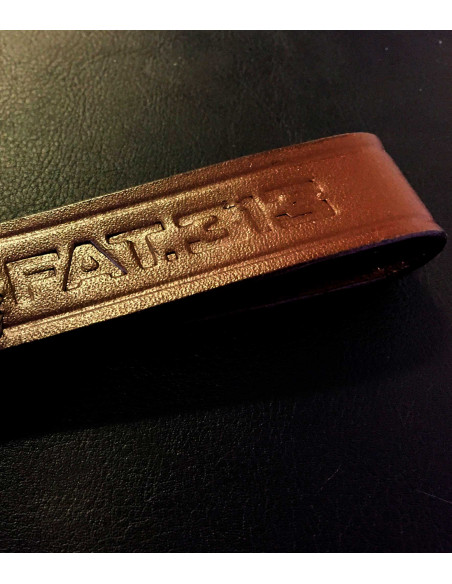 FAT313 Leather Keychain Embossed Logo Brown