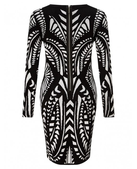 Grafisk LS Kjole Svart/Hvit