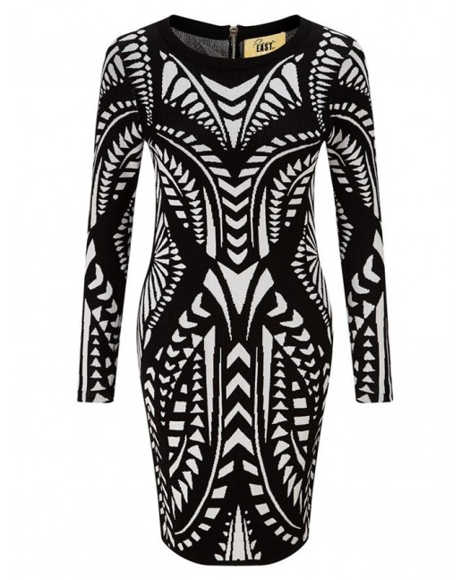 Grafisk LS Kjole Svart/Hvit