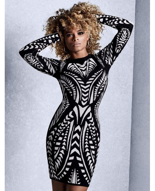 Grafisk LS Kjole Svart/Hvit