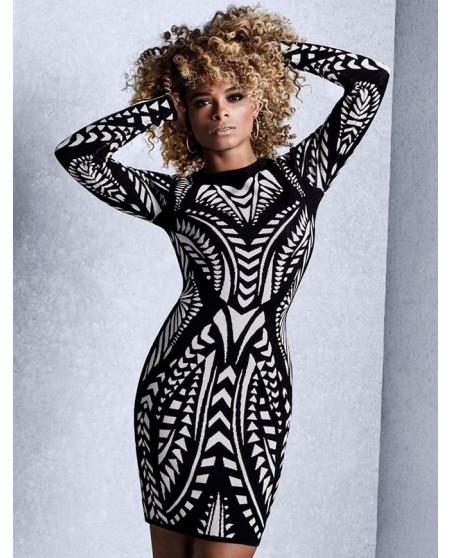 Grafisk LS Kjole Svart/Hvit